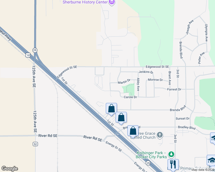 map of restaurants, bars, coffee shops, grocery stores, and more near 11254 Laura Circle in Becker
