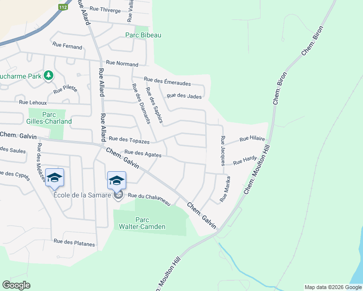 map of restaurants, bars, coffee shops, grocery stores, and more near Rue des Améthystes in Sherbrooke