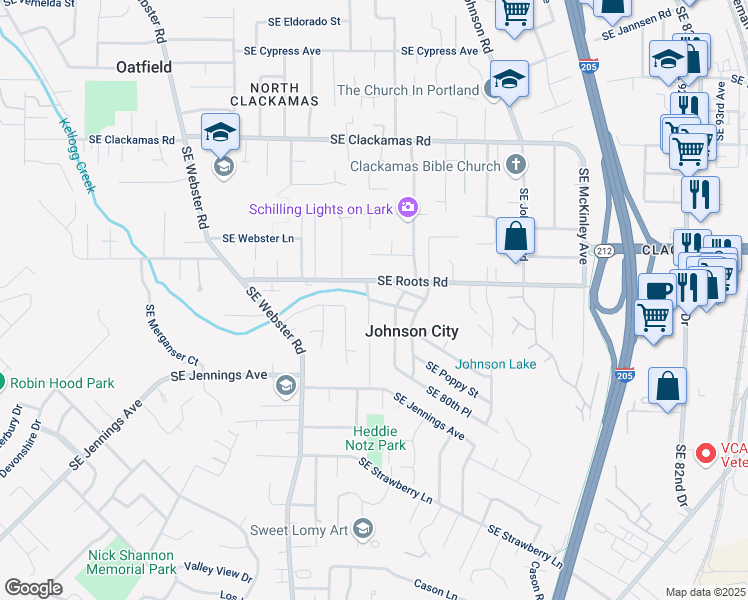 map of restaurants, bars, coffee shops, grocery stores, and more near in Oatfield