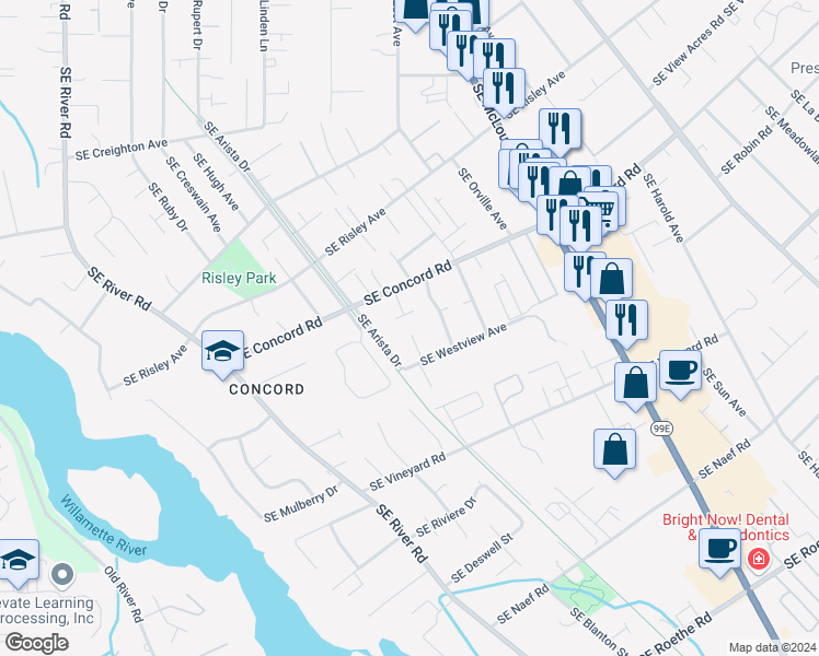 map of restaurants, bars, coffee shops, grocery stores, and more near 3013 Southeast Westview Avenue in Oak Grove