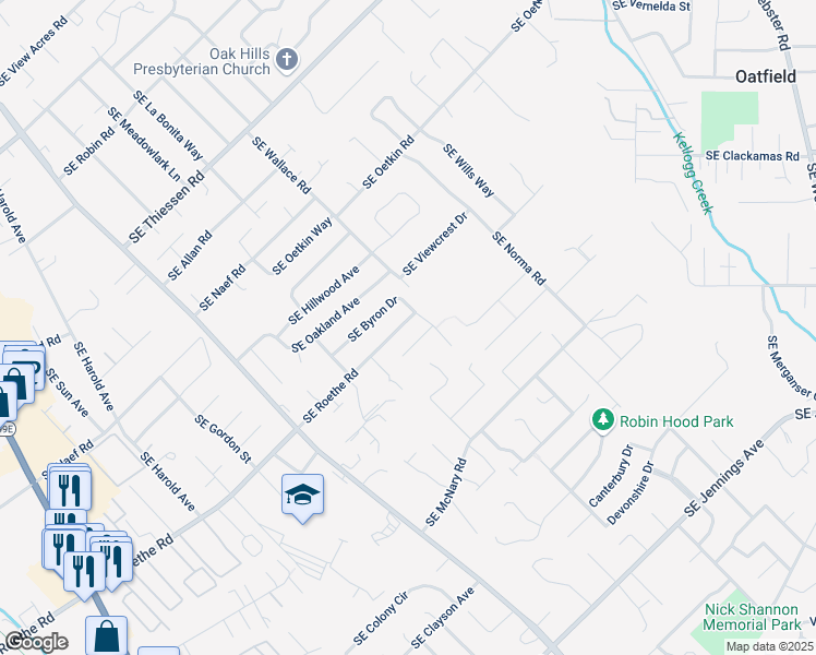map of restaurants, bars, coffee shops, grocery stores, and more near 5621 Southeast Byron Drive in Milwaukie