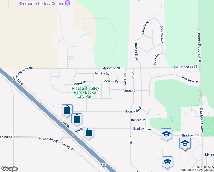 map of restaurants, bars, coffee shops, grocery stores, and more near 13124 Monroe Drive in Becker