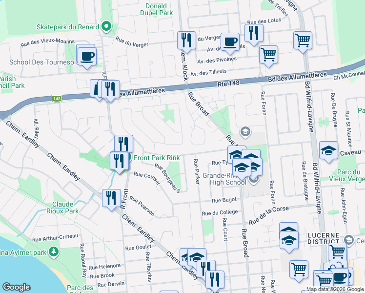map of restaurants, bars, coffee shops, grocery stores, and more near 171 Rue Prentiss in Gatineau