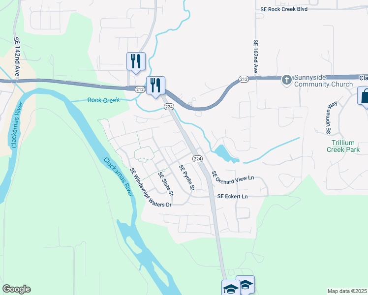 map of restaurants, bars, coffee shops, grocery stores, and more near 15465 Southeast Cobalt Loop in Damascus