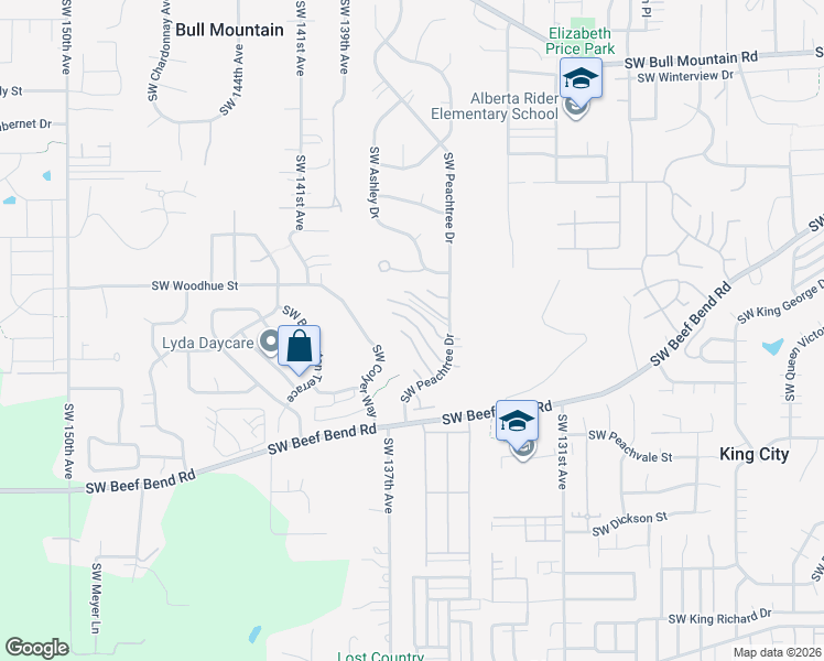 map of restaurants, bars, coffee shops, grocery stores, and more near 13740 Southwest Willow Top Lane in Tigard
