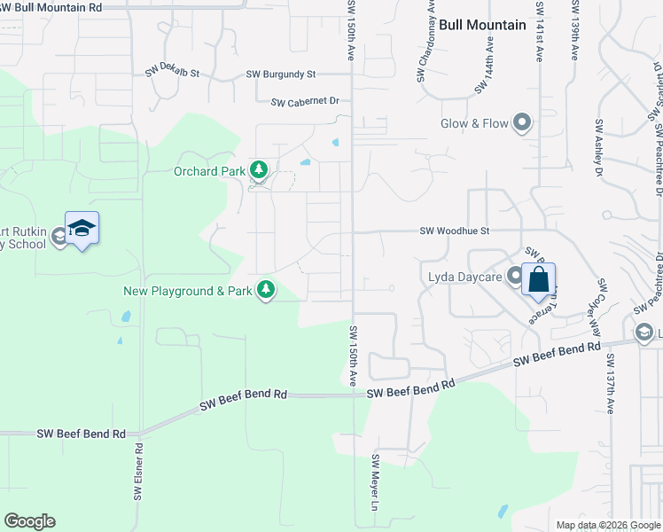 map of restaurants, bars, coffee shops, grocery stores, and more near 15119 Southwest Flatcreek Lane in Tigard