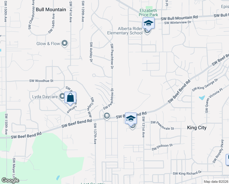 map of restaurants, bars, coffee shops, grocery stores, and more near 15760 Southwest Peachtree Drive in Tigard