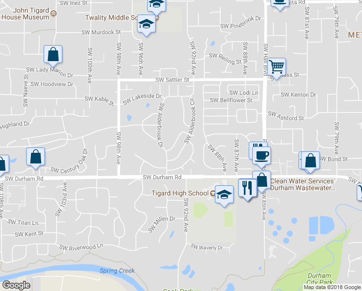 map of restaurants, bars, coffee shops, grocery stores, and more near 15700 Southwest Oakhill Lane in Tigard