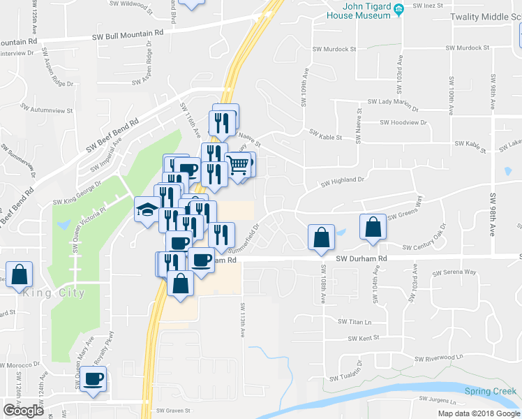 map of restaurants, bars, coffee shops, grocery stores, and more near 15655 Southwest 114th Court in Tigard