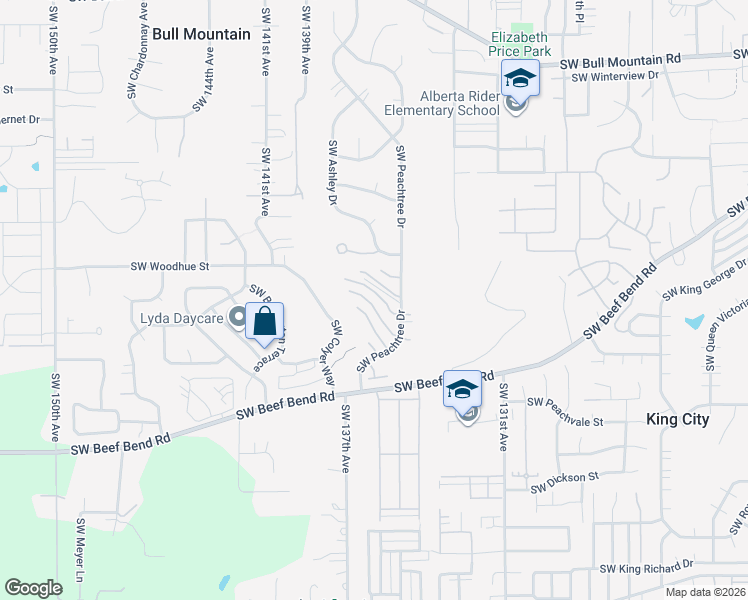 map of restaurants, bars, coffee shops, grocery stores, and more near 13680 Southwest Mapleview Lane in Tigard
