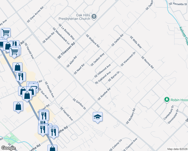 map of restaurants, bars, coffee shops, grocery stores, and more near 5183 Southeast Hillwood Avenue in Milwaukie