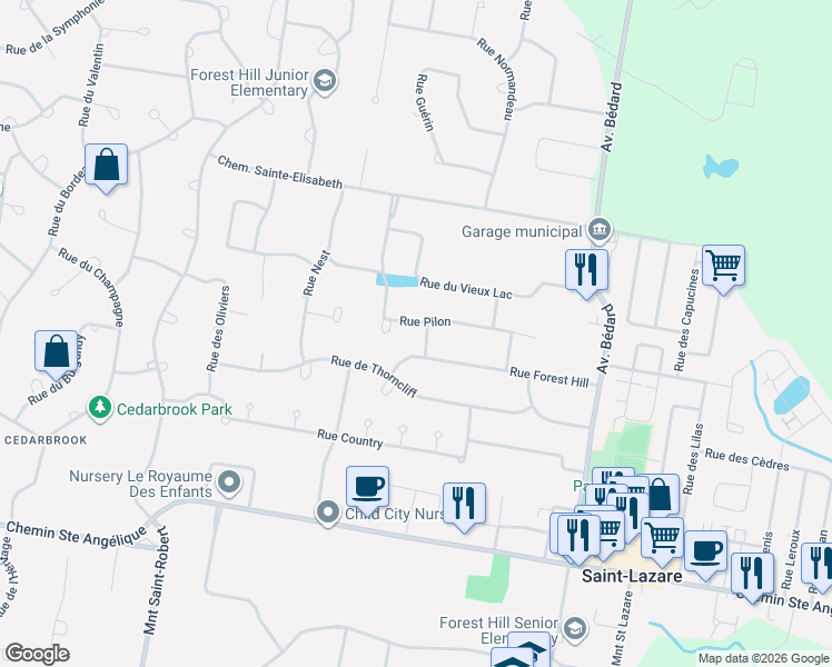 map of restaurants, bars, coffee shops, grocery stores, and more near 2152 Rue des Châtelets in Saint-Lazare