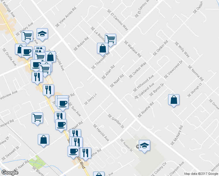 map of restaurants, bars, coffee shops, grocery stores, and more near 4809 Southeast Naef Road in Milwaukie