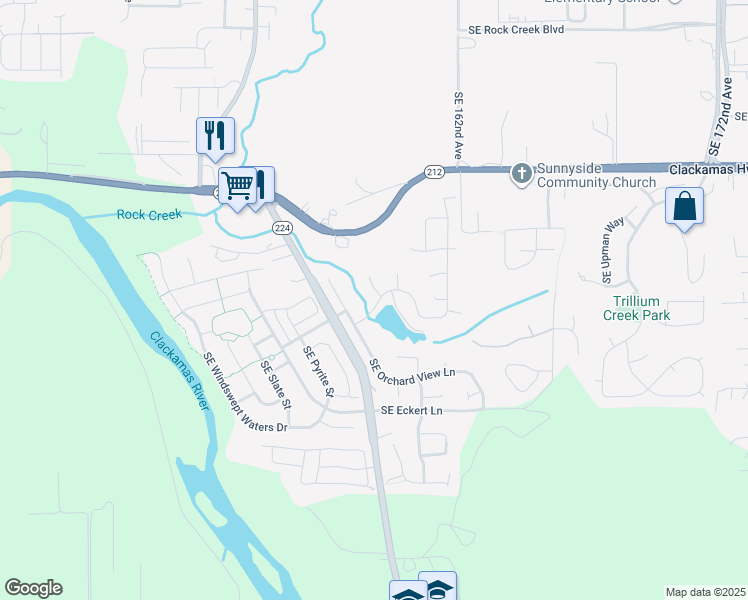 map of restaurants, bars, coffee shops, grocery stores, and more near 15885 Southeast Goosehollow Drive in Damascus