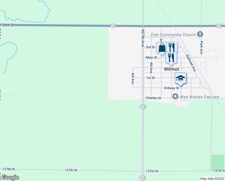 map of restaurants, bars, coffee shops, grocery stores, and more near Ordway Street in Wilmot