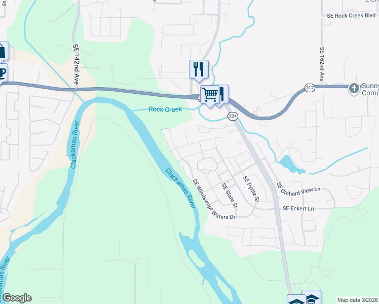 map of restaurants, bars, coffee shops, grocery stores, and more near 15149 Southeast Shale Drive in Damascus