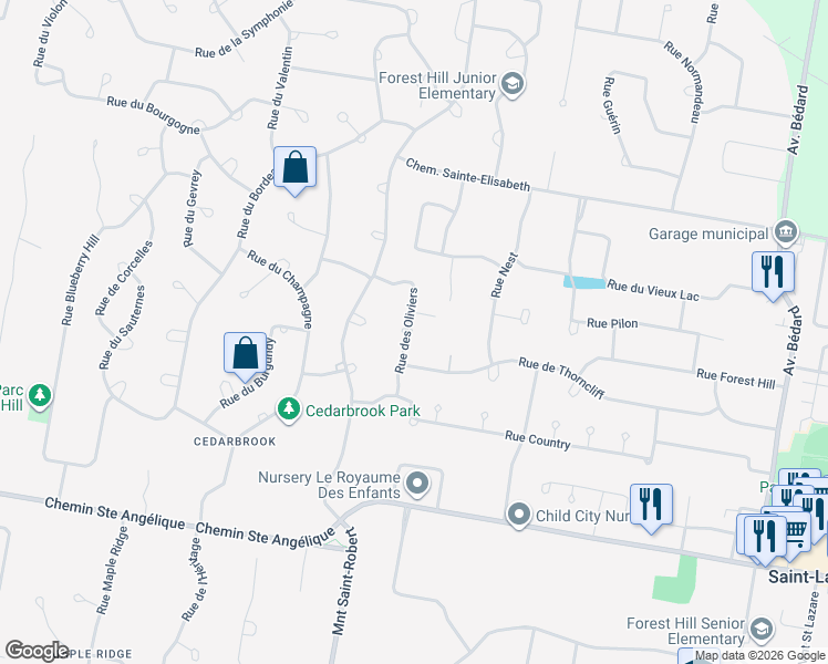 map of restaurants, bars, coffee shops, grocery stores, and more near 2221 Rue des Oliviers in Saint-Lazare