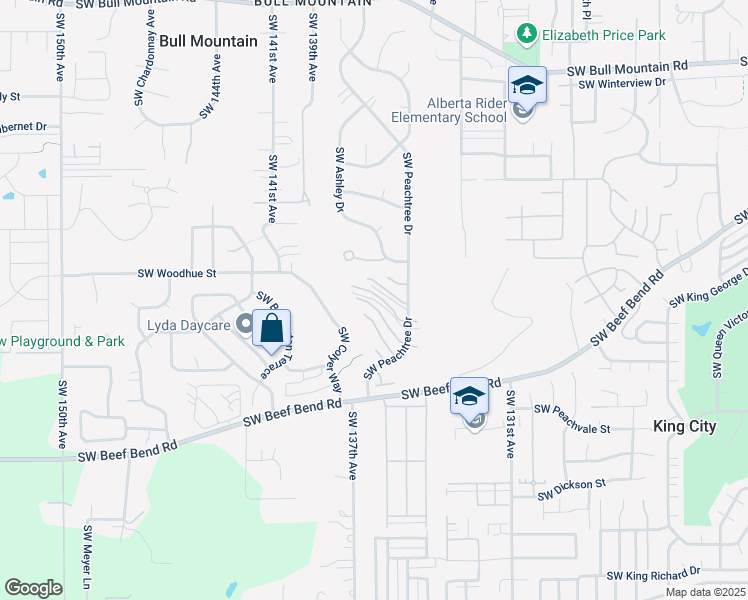 map of restaurants, bars, coffee shops, grocery stores, and more near 13710 Southwest Mapleview Lane in Tigard