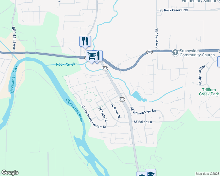 map of restaurants, bars, coffee shops, grocery stores, and more near 15465 Southeast Cobalt Loop in Damascus