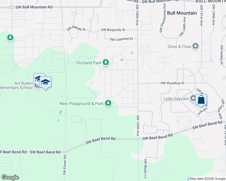 map of restaurants, bars, coffee shops, grocery stores, and more near 15650 Southwest Missouri Avenue in Tigard