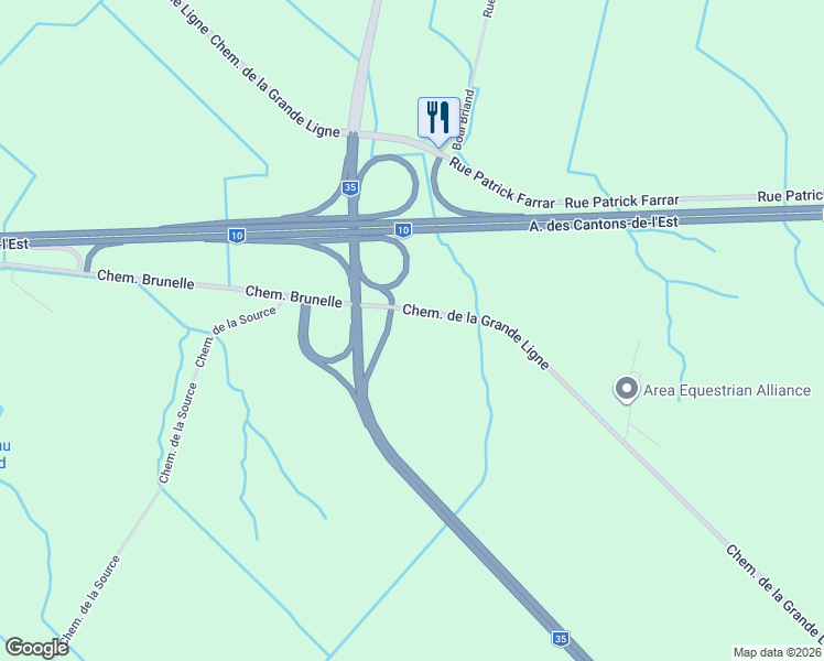 map of restaurants, bars, coffee shops, grocery stores, and more near Chemin Brunelle in Carignan