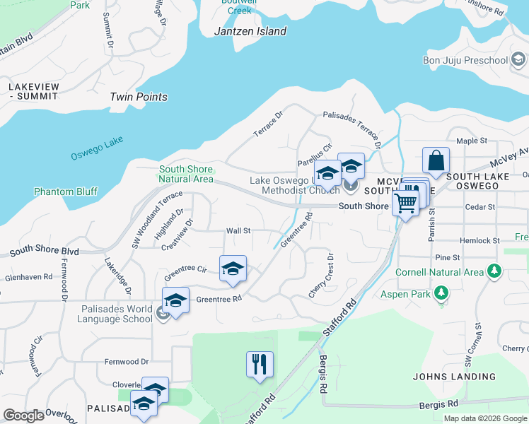 map of restaurants, bars, coffee shops, grocery stores, and more near 1093 Tyndall Court in Lake Oswego