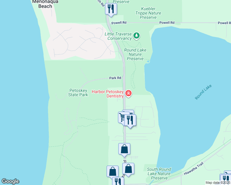 map of restaurants, bars, coffee shops, grocery stores, and more near 2461 Harbor-Petoskey Road in Petoskey