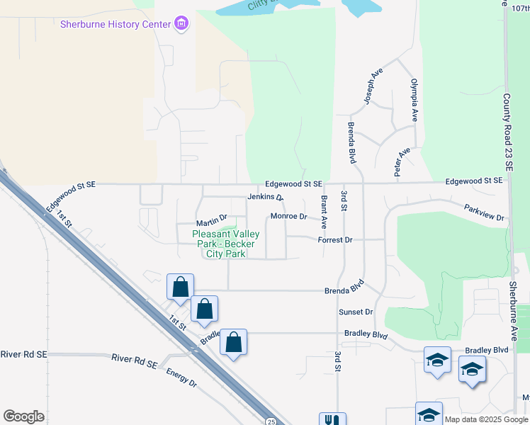 map of restaurants, bars, coffee shops, grocery stores, and more near 13124 Monroe Drive in Becker