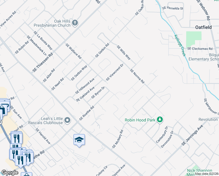 map of restaurants, bars, coffee shops, grocery stores, and more near 5601 Southeast Byron Drive in Milwaukie