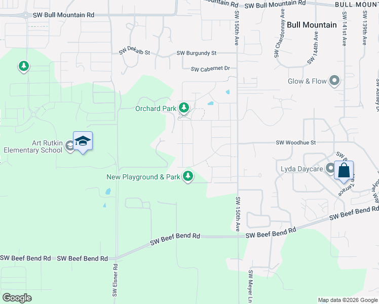 map of restaurants, bars, coffee shops, grocery stores, and more near 15627 Southwest Missouri Avenue in Tigard