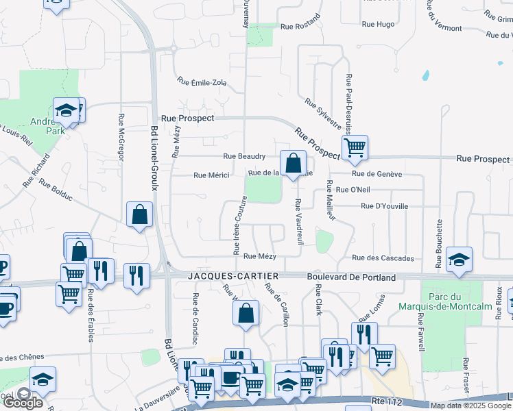 map of restaurants, bars, coffee shops, grocery stores, and more near 570 Rue Montmagny in Sherbrooke