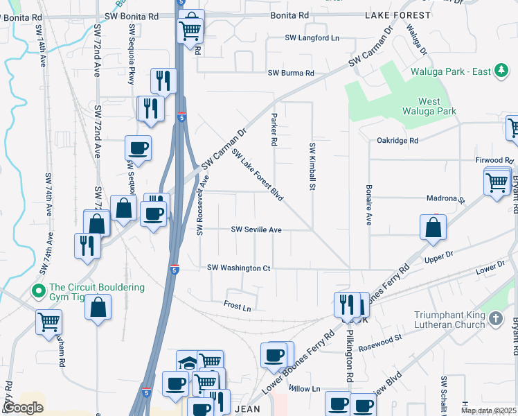 map of restaurants, bars, coffee shops, grocery stores, and more near 16532 Southwest Mellon Avenue in Lake Oswego