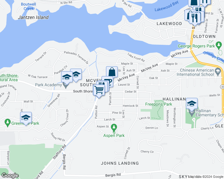 map of restaurants, bars, coffee shops, grocery stores, and more near 1531 Southwest Cedar Street in Lake Oswego