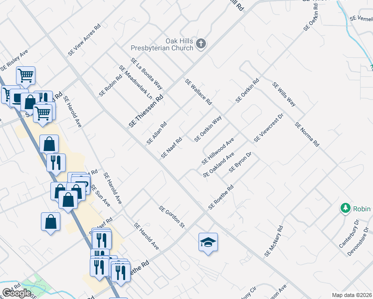 map of restaurants, bars, coffee shops, grocery stores, and more near 5183 Southeast Hillwood Avenue in Milwaukie