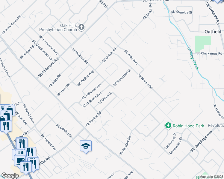 map of restaurants, bars, coffee shops, grocery stores, and more near 5560 Southeast Byron Drive in Milwaukie