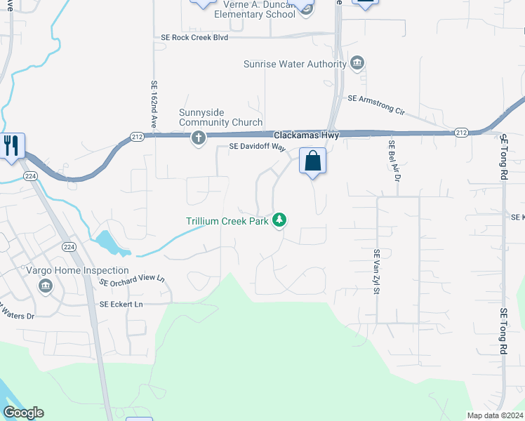 map of restaurants, bars, coffee shops, grocery stores, and more near 15950 Southeast Upman Way in Damascus