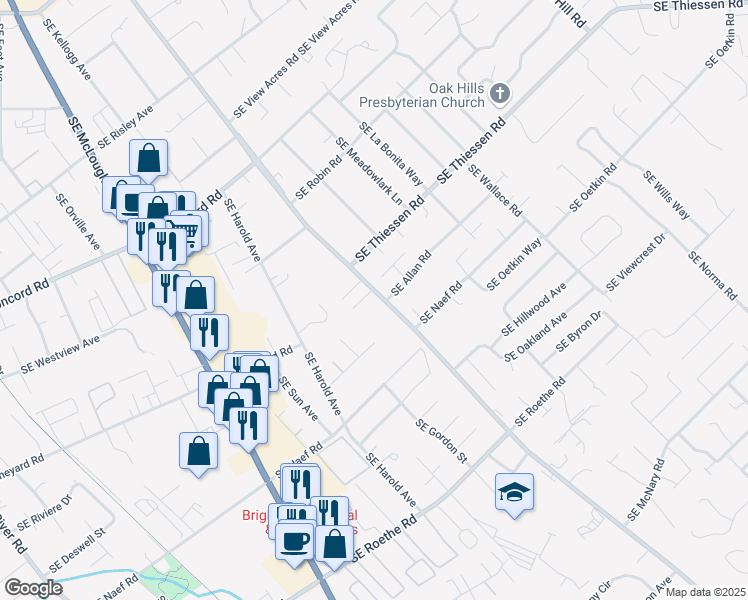map of restaurants, bars, coffee shops, grocery stores, and more near 16121 Southeast Oatfield Road in Portland