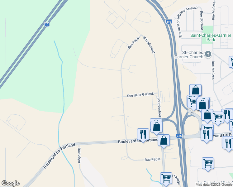 map of restaurants, bars, coffee shops, grocery stores, and more near 4248 Rue de la Garlock in Sherbrooke