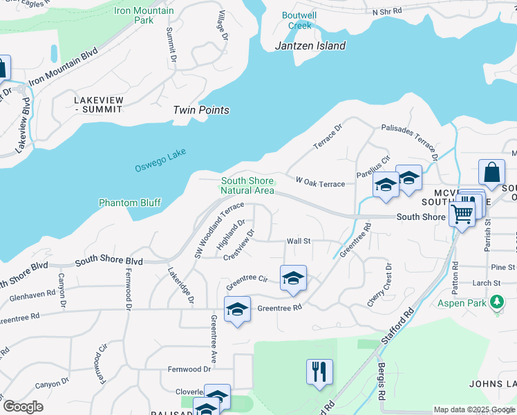 map of restaurants, bars, coffee shops, grocery stores, and more near 17061 Crestview Drive in Lake Oswego