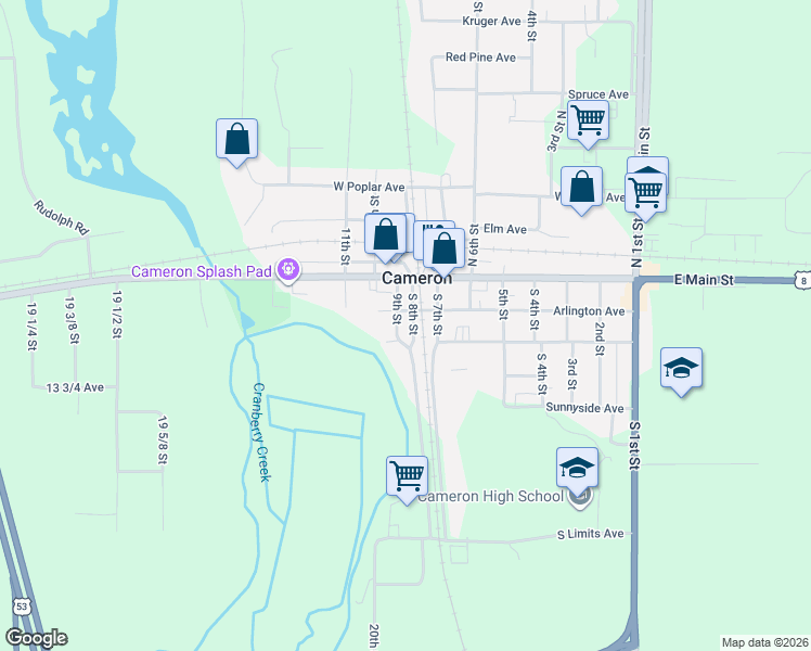 map of restaurants, bars, coffee shops, grocery stores, and more near in Cameron