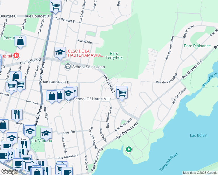 map of restaurants, bars, coffee shops, grocery stores, and more near 108 Boulevard Leclerc Est in Granby