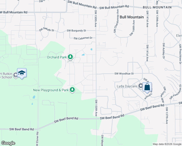 map of restaurants, bars, coffee shops, grocery stores, and more near 15104 Southwest Deepbrook Lane in Portland