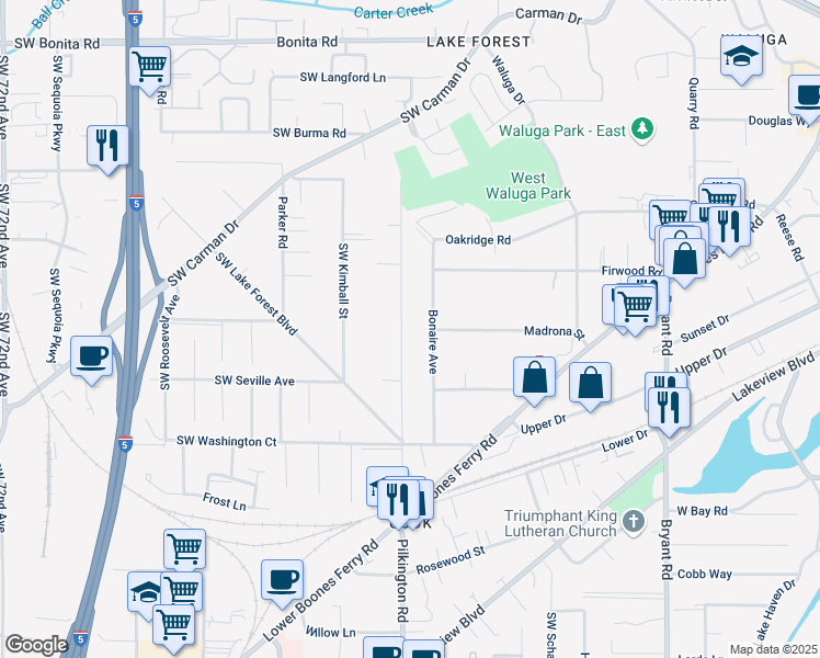 map of restaurants, bars, coffee shops, grocery stores, and more near 16310 Southwest Inverurie Road in Lake Oswego