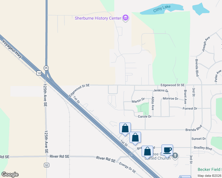 map of restaurants, bars, coffee shops, grocery stores, and more near 12705 Edgewood Street Southeast in Becker