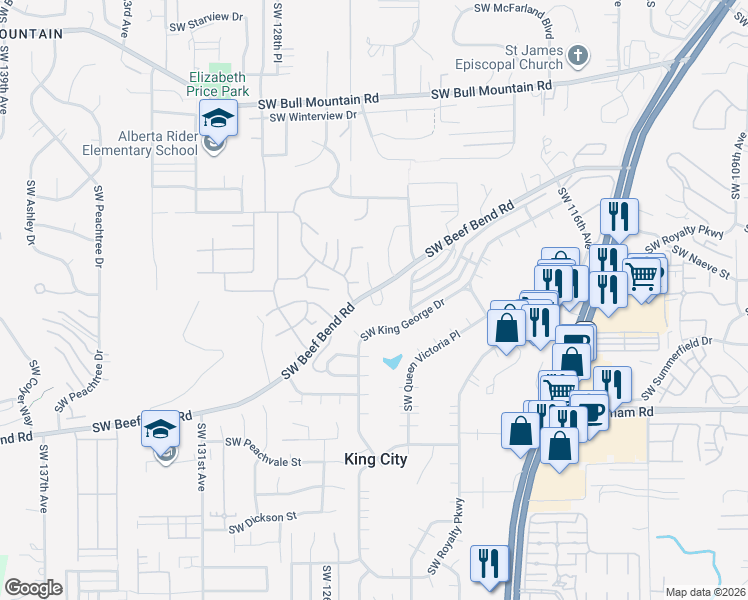 map of restaurants, bars, coffee shops, grocery stores, and more near 15432 Southwest Summerfield Drive in Tigard