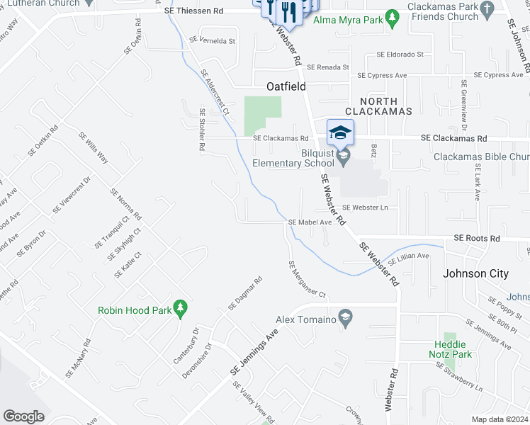 map of restaurants, bars, coffee shops, grocery stores, and more near 6823 Southeast Mabel Avenue in Milwaukie