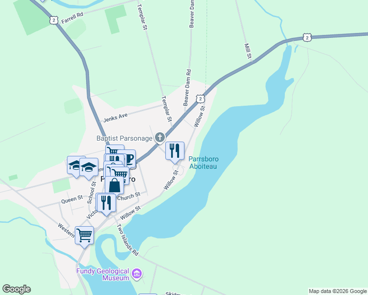 map of restaurants, bars, coffee shops, grocery stores, and more near 307 Willow Street in Parrsboro