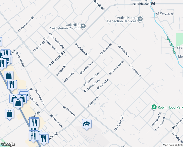 map of restaurants, bars, coffee shops, grocery stores, and more near 5234 Southeast Alderway Avenue in Milwaukie