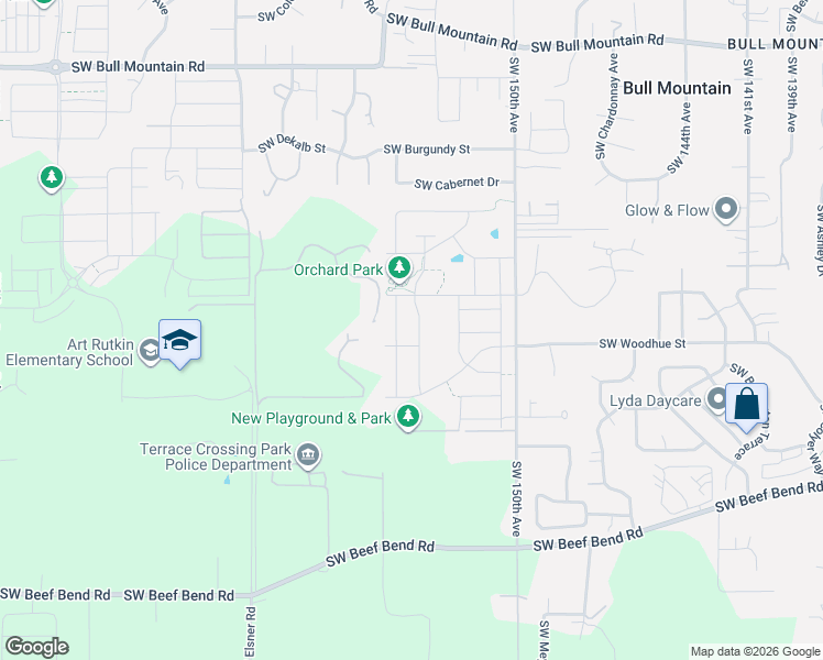 map of restaurants, bars, coffee shops, grocery stores, and more near 15471 Southwest Missouri Avenue in Tigard