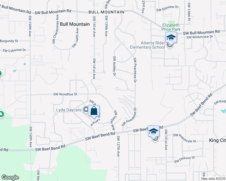 map of restaurants, bars, coffee shops, grocery stores, and more near 13835 Southwest Twelve Oaks Court in Tigard